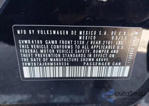 2017 Volkswagen Jetta 1.4T S from USA, damaged, VIN 3VW2B7AJ6HM349334